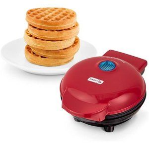 Mini Waffles Maker for Individual, Non-Stick Surfaces, 4 Inch, Red